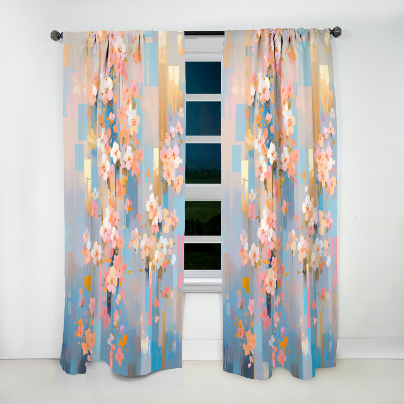 Kaci - Rideau obscurcissant floral cerise - 1 panneau, L 52 po x L 95 po