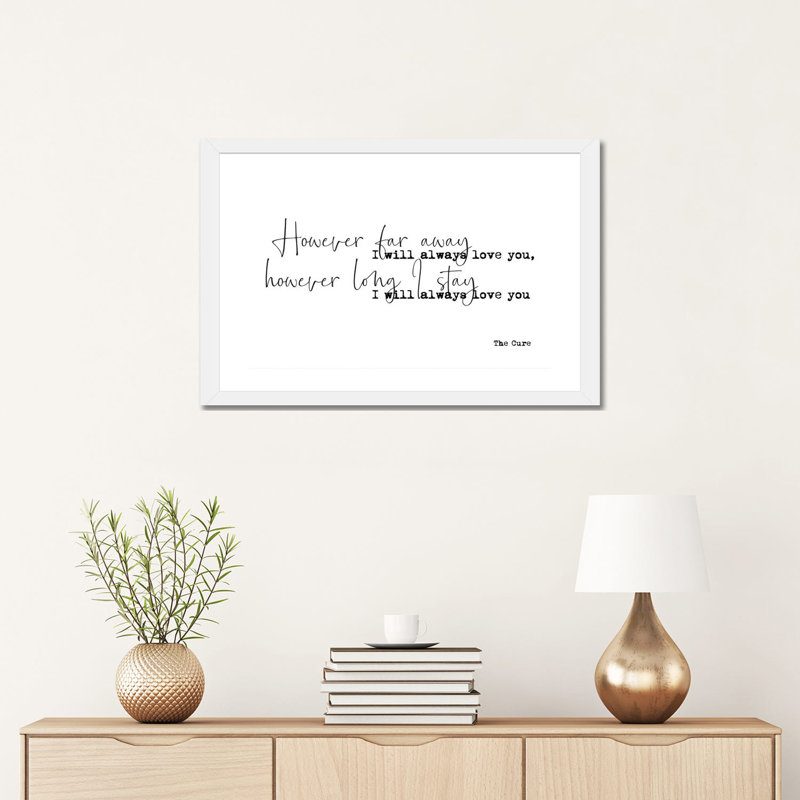 « Love Song »-impression d’art textuel, H 16 po x l 24 po x P 1 po, Papier encadré blanc, Blanc