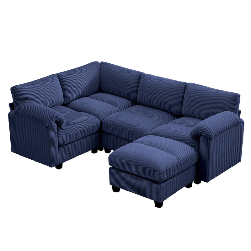 Canapé modulaire 5 places avec accoudoirs coussinés, Chenille brun clair, H 31,9 po x l 87 po x P 26,8 po
