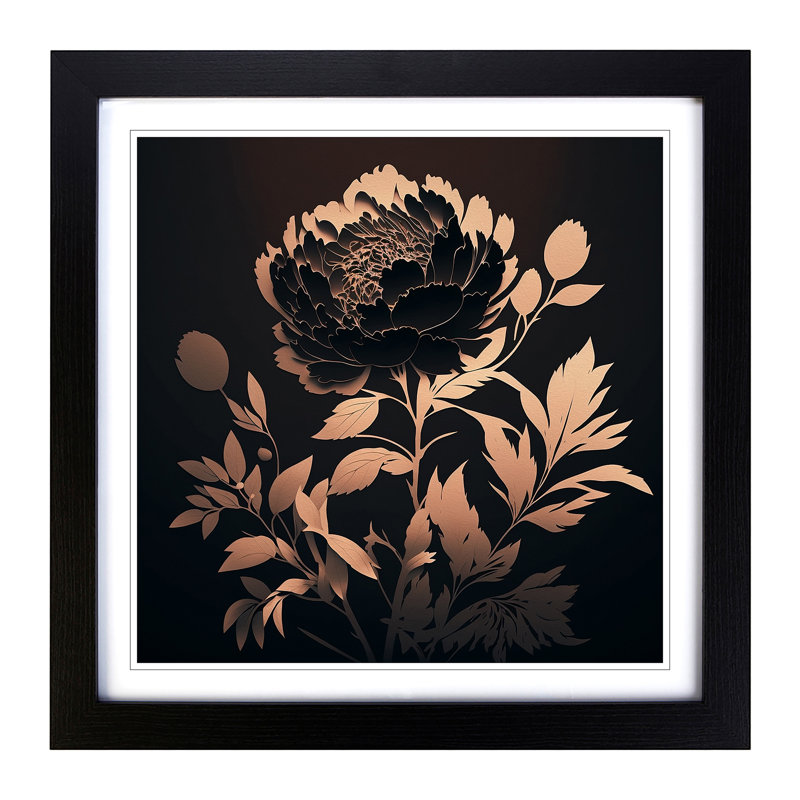 Peony Flower Silhouette No.1 - Framed Print, Black