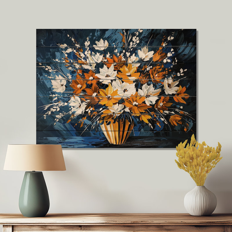 Décoration murale sur bois de pin naturel Country Bloom Floral - Botanicals, H 34 po x l 44 po