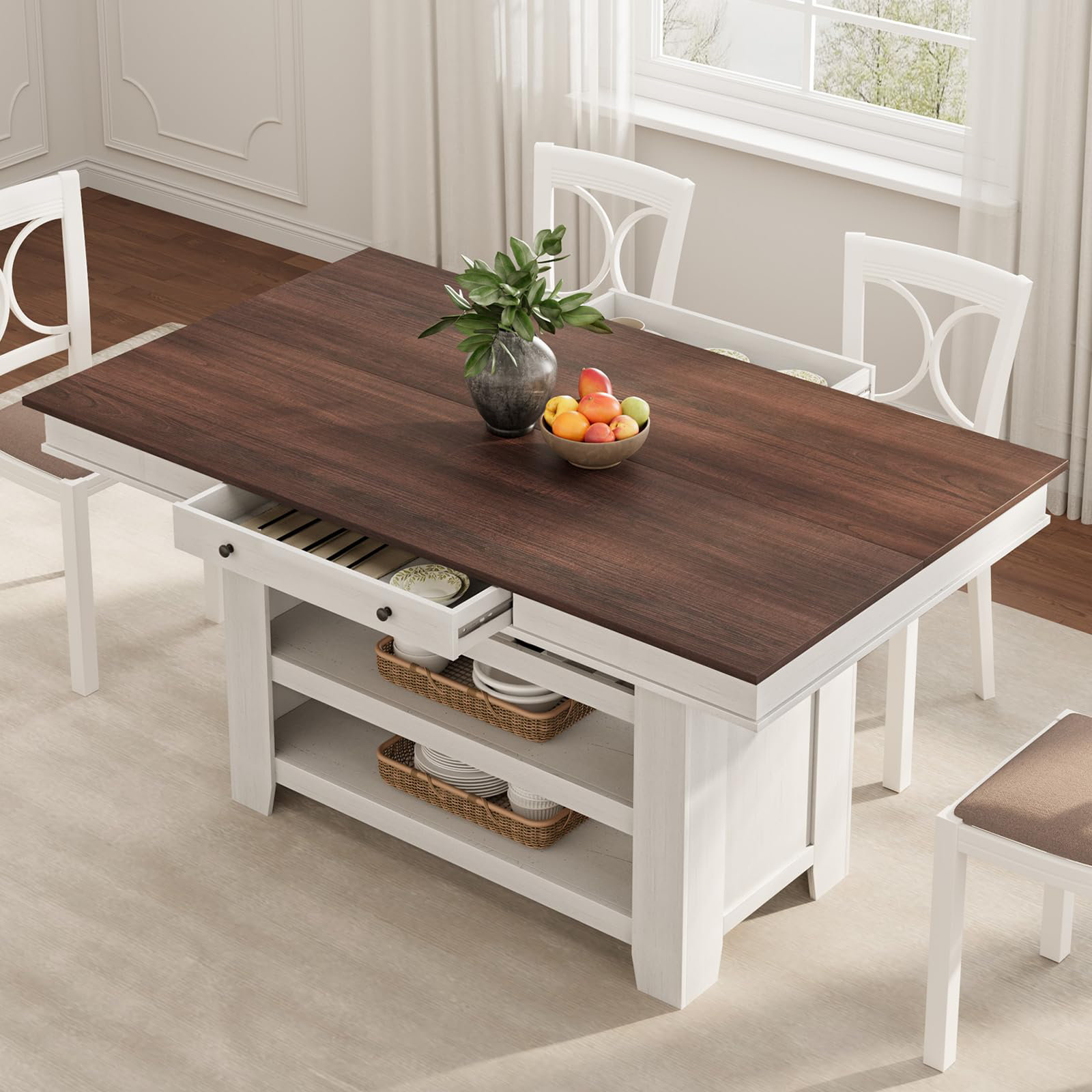 Winston Porter Counter Height Dining Table for 4-6, Wood Bar