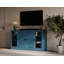 Meuble télé 100% bois massif, console de téléviseur de 65 po de largeur avec panneau surélevé, portes en verre et rangement-1872356381