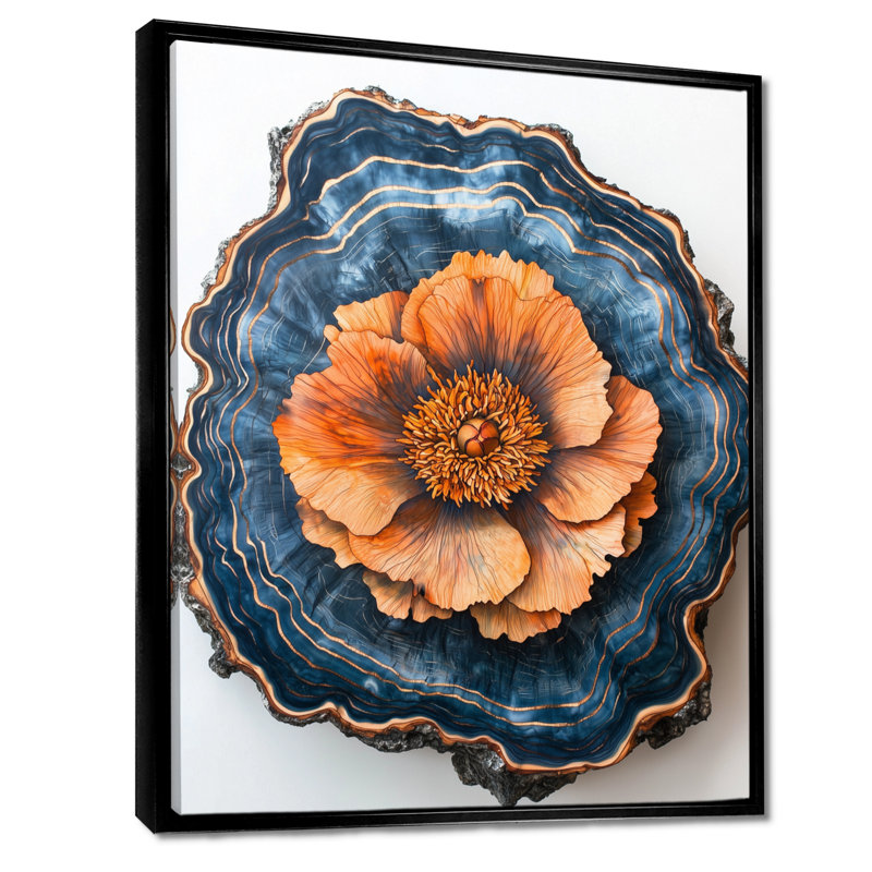 «Gersende Orange Pe pivons On Geode Stone Wilde III», impression sur toile, pivoines, H 20 po x l 12 po, Noir