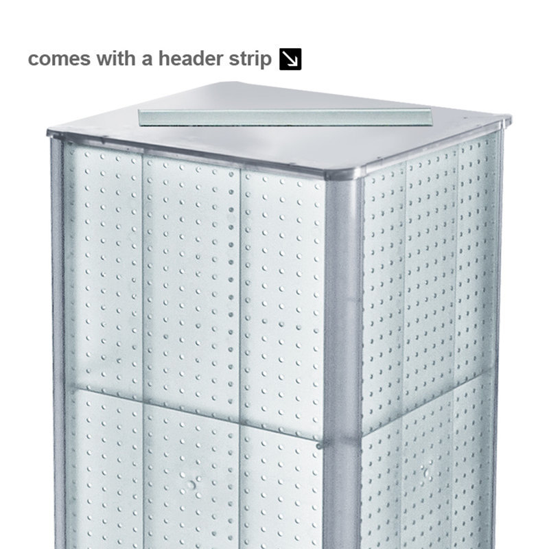 Four-Sided Pegboard Tower Floor Display on Revolving Base Spinner Rack Stand