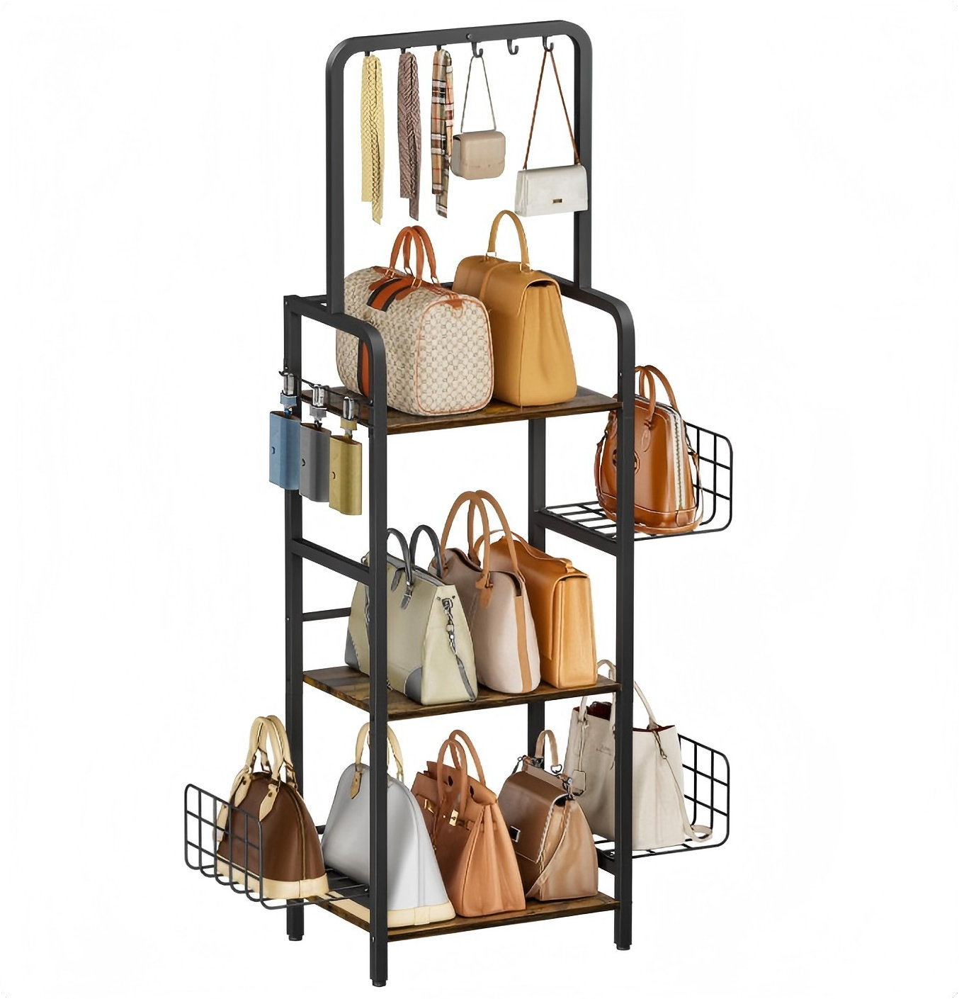 Rebrilliant 3-Tier Tall Purse Organizer Rack Stand, Floor-Standing Bag ...