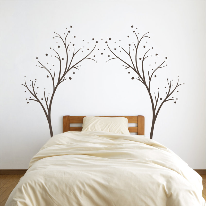 Décalcomanie murale arbres étoiles, H 60 po x l 74 po x P 0,01 po, Brun