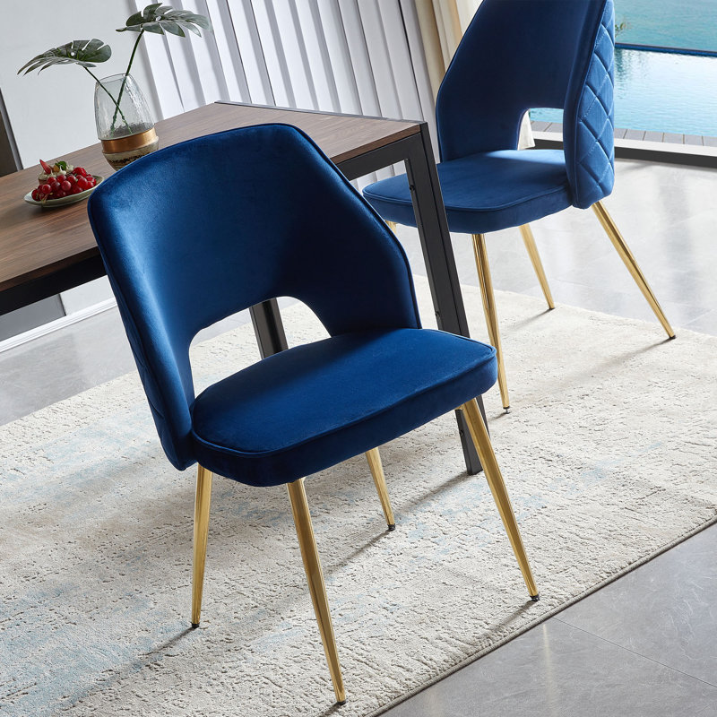 Open Back Dining Chairs, Velvet, Golden Leg, Navy Blue