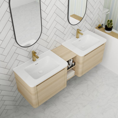 Bathroom Vanity With Sink In 60/68 Inch, Floating Bathroom Vanity With Soft Close Door