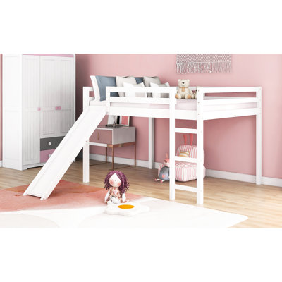 Lit mezzanine en bois massif avec glissade honorable en blanc