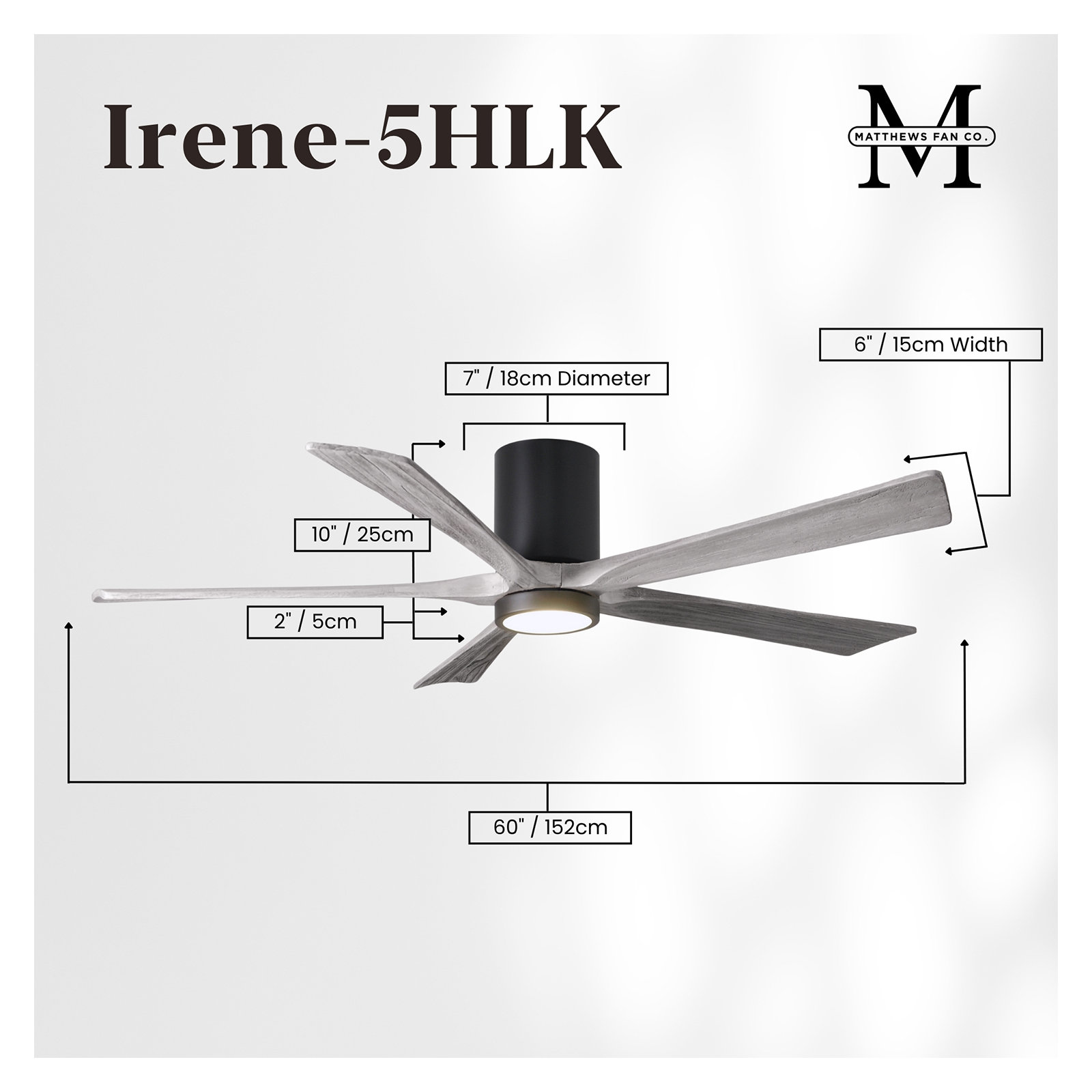 Irene 5 - Blade LED Ceiling Fan with Light Kit Included, Matte Black, Barn Wood Tone, 60"