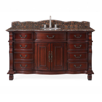 Benton Collection 60 Inch Traditional Freestanding Cherry Wood Hopkinton Bathroom Vanity, Single Sink, Baltic Brown Top, Fully Assembled