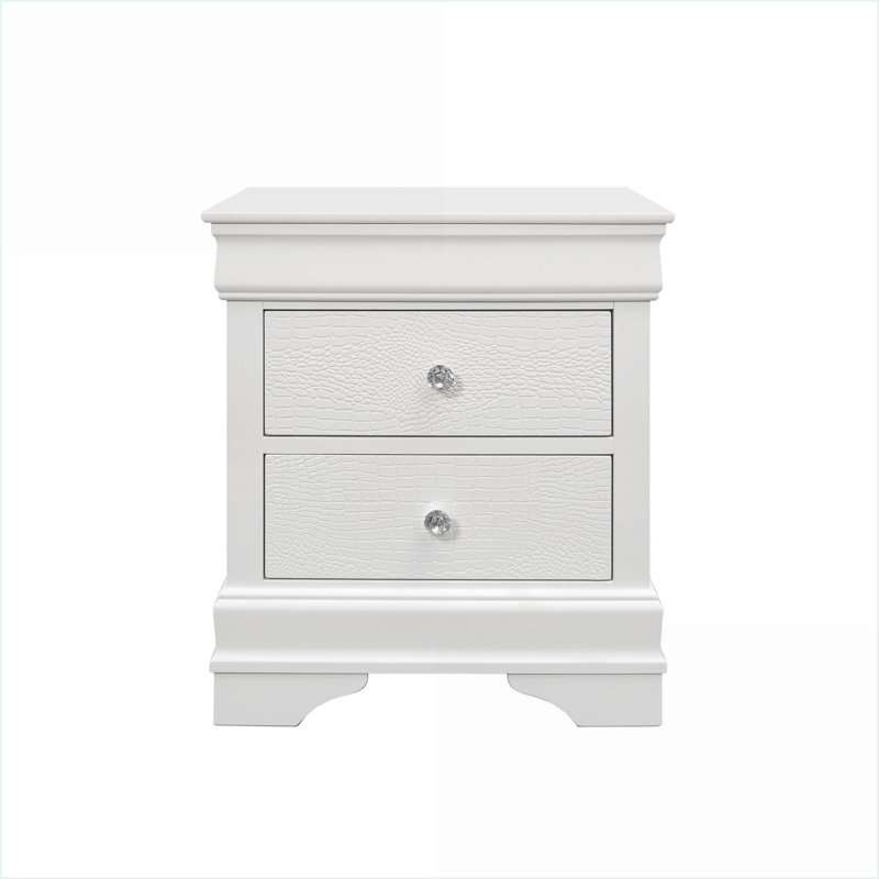 Table de chevet contemporaine gris métallique avec quincaillerie en cristal, Gris