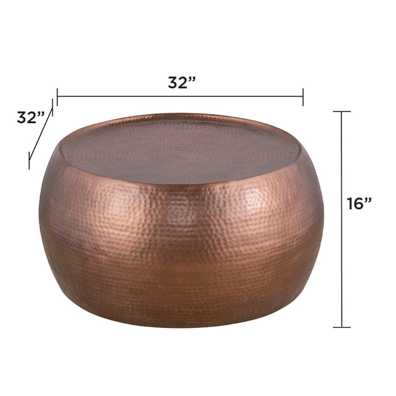 Ensemble de table basse élégante de 32 po et d'une table de bout de 21 po en aluminium, Cuivre