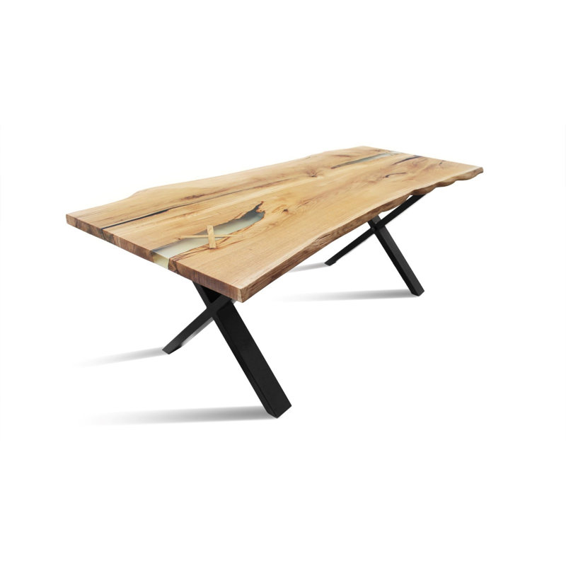 Meridianville Oak Solid Wood Top Metal Base Dining Table