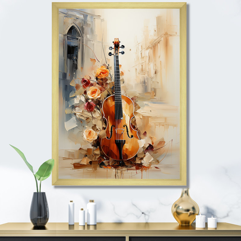 Violon rétro, mélodie I, Cadre doré simple, H 20 po x l 12 po x P 1 po