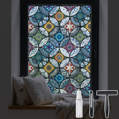 Static Cling Decorative Window Film With Installation Tools Non Adhesive Privacy Film Stained Glass Window Film For Bathroom Shower Door Heat Cotrol Anti UV 35.4 X 118.1 Inch