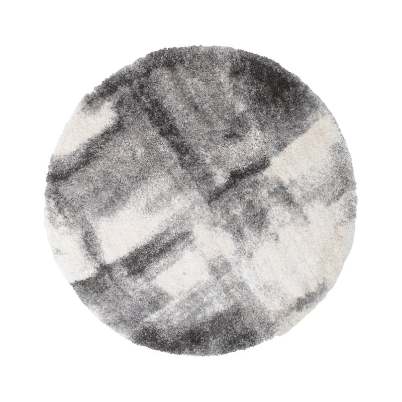 Alban Abstract Shag Charcoal Area Rug, Round 5'