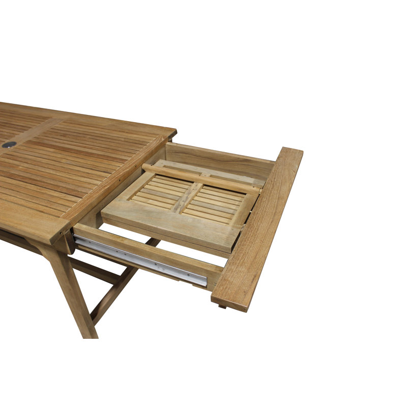 Rectangular Teak Extendable Outdoor Dining Table With Umbrella Hole , 103'' in. W 35.5'' in. D