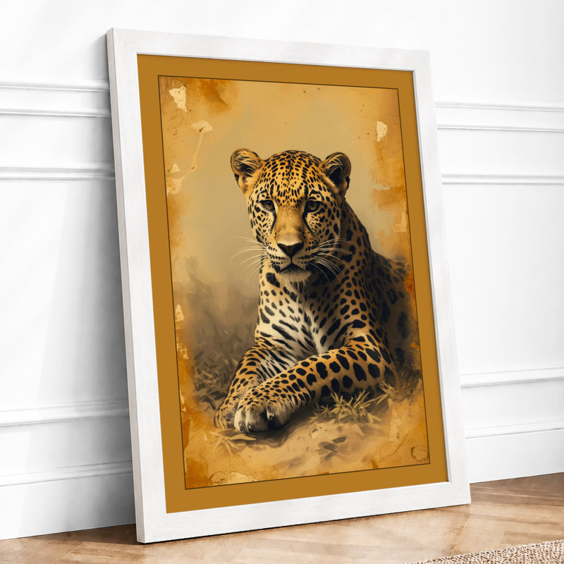 Golden Leopard Rustic - Framed Print, A4 - 29.7 x 21.0 cm, White