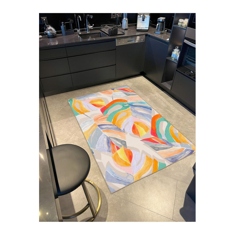 Palm Patterned Woven Base Machine Washable Rug, Rectangle 3'11" x 5'11" Rug Pad Included