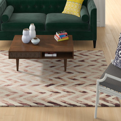 Tapis géométrique marron / ivoire en laine / coton touffeté à la main Vandangle