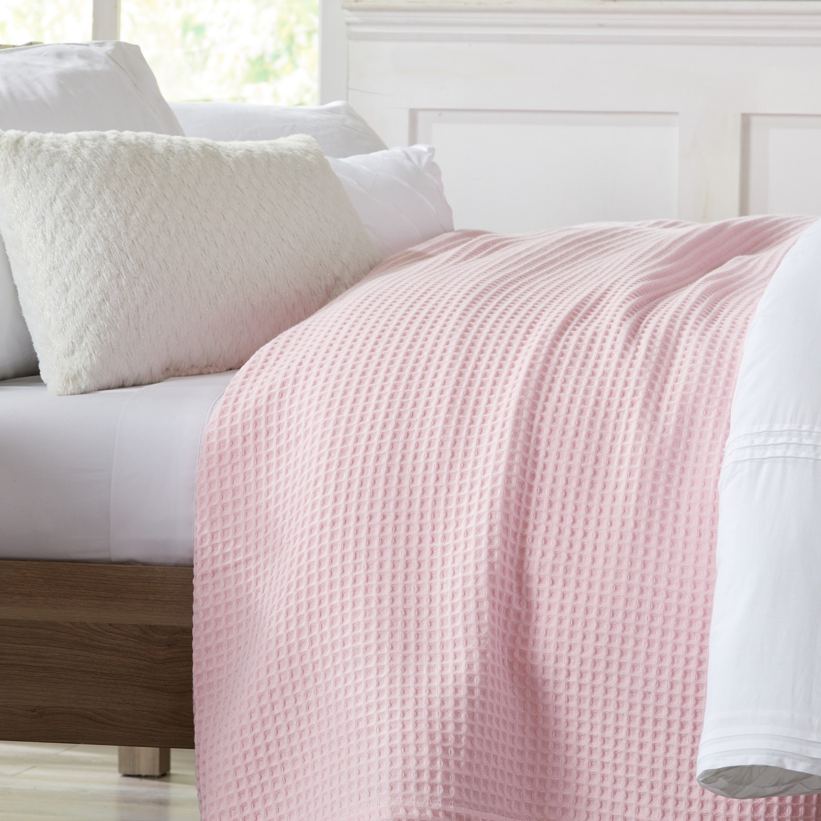 Vila Cotton Waffle Throw Blanket, Blush Pink, King