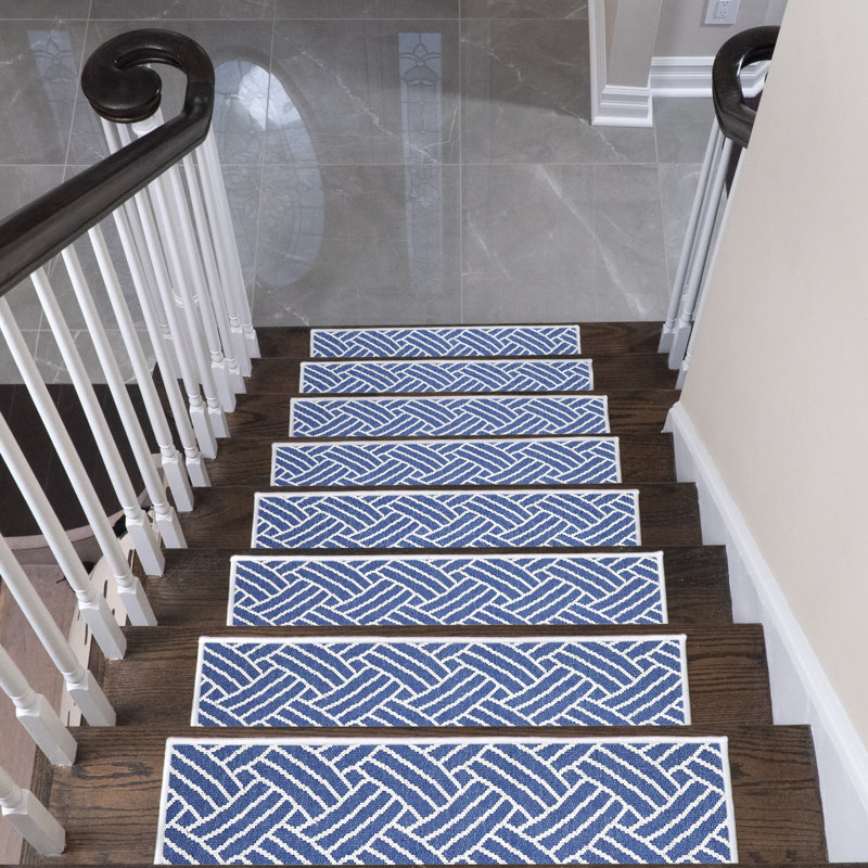 Tapis d'escalier intérieur antidérapant Ghirasim, Bleu marine