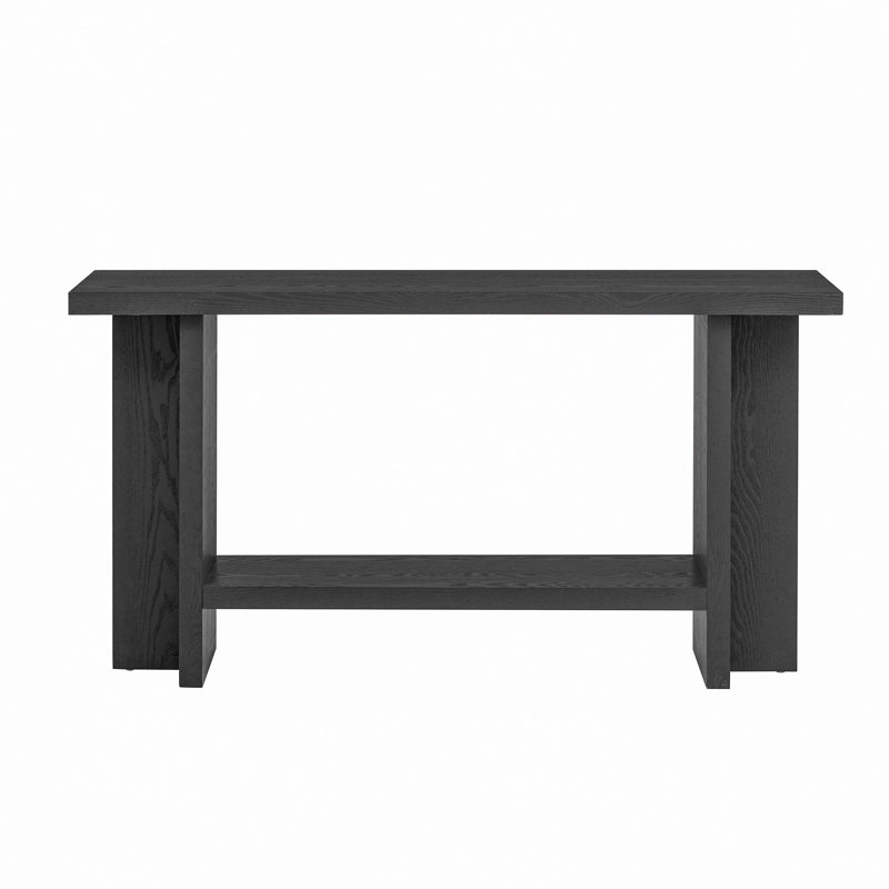 60"Console Table With Ash Veneer, Minimalist Entryway Table With T-Shaped Legs And Holds Up To 120Lbs, Sofa Table With Large Display Top And Bottom Shelf , For Living Room, Hallway, Foyer