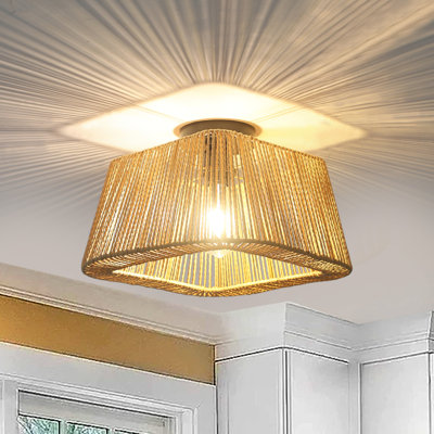 1 - Light Natural Rope Woven Semi - Flush Mount Ceiling Light