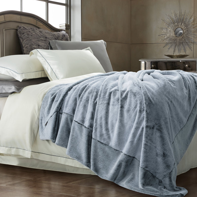  Couverture de lit en fausse fourrure, Grand, Gris glacé