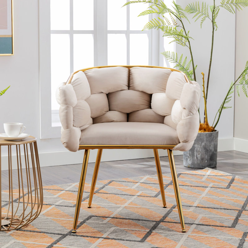 Fauteuil demi-tonneau en velours Hummera, Velours beige en double, 1