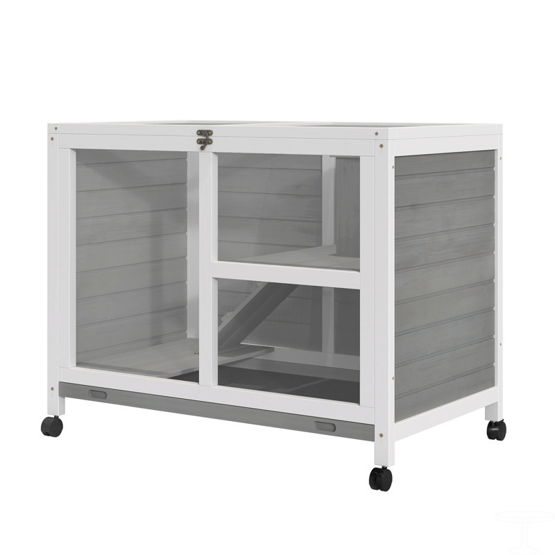 Cage à lapins d'intérieur avec roulettes, bureau et table d'appoint, cage à lapin en bois, cage à lapin imperméable, Gris