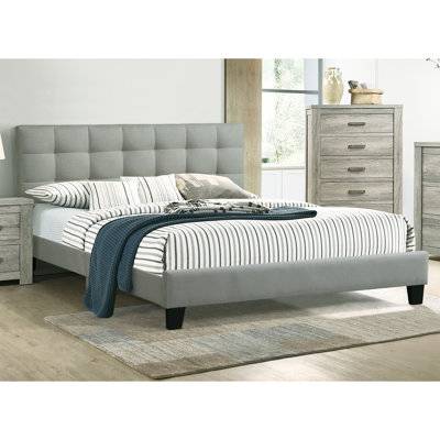 Contemporary 1pc Bed Polyfiber Tufted Headboard Platform Bedframe Bedroom Furniture