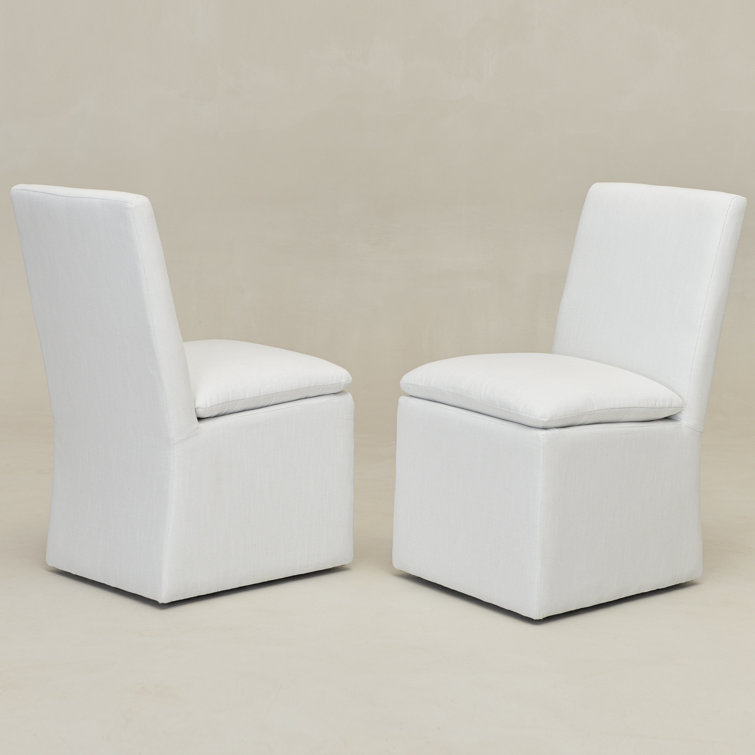 Keaton 21" Wide Modern No Assembly Upholstered Linen Side Dining Chair with Casters