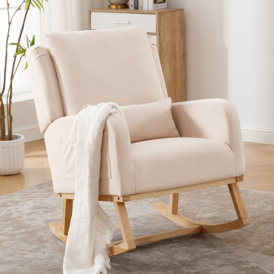 Chaise berçante de 27,5 po de largeur avec pieds en bois massif et coussin lombaire ergonomique