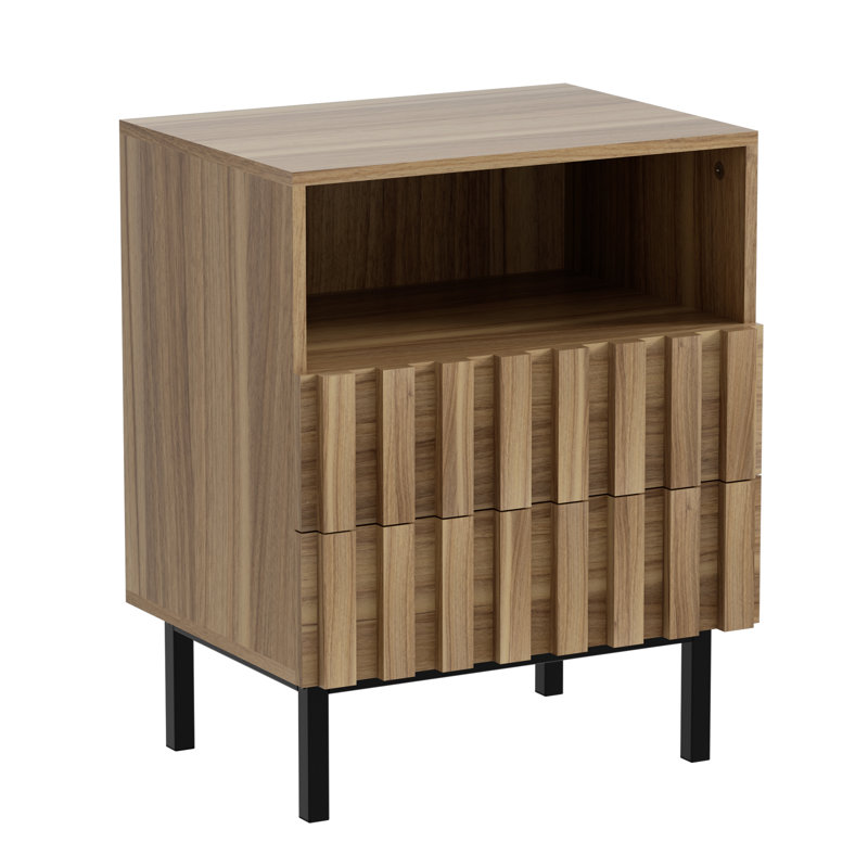Sevyn Wooden Stripe Drawer Nightstand, Nature