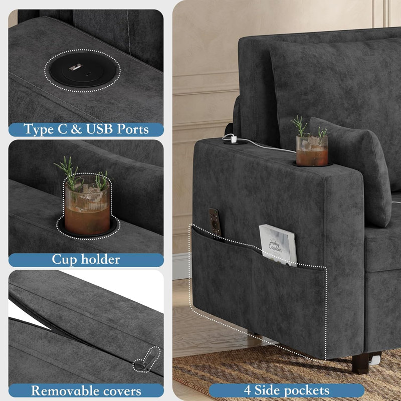 Sofa & Chaise, Grey