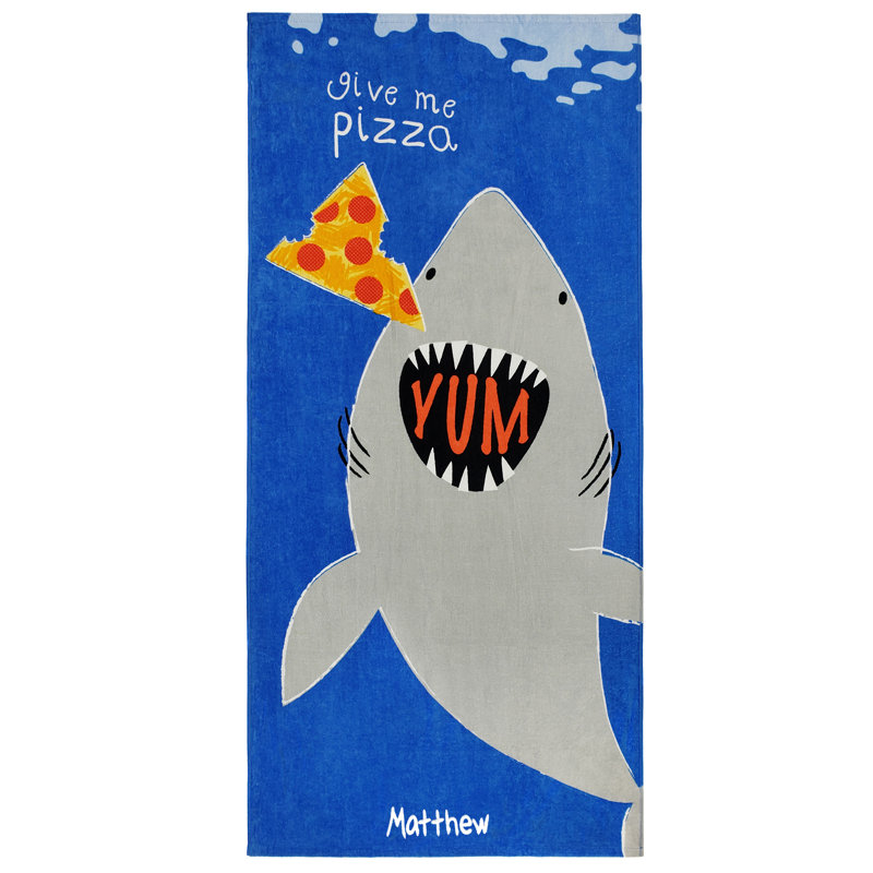 Serviette de plage Verner mangeant une pizza | Serviette de piscine 100% coton, 30 po x 60 po