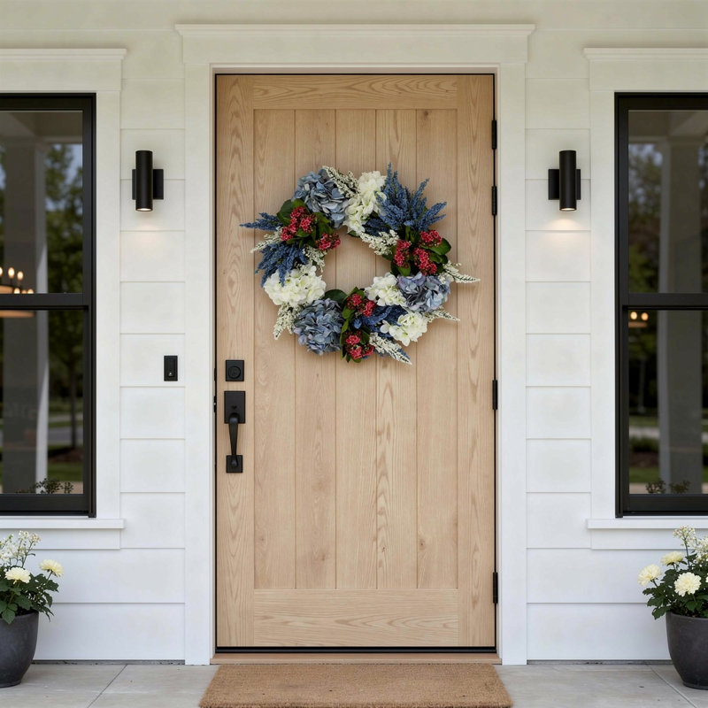23" Spring Wreath with Hydrangeas, Kalanchoe and Heather