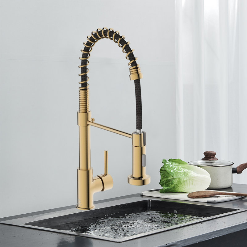Dual-Function Sprinkler Kitchen Faucet With Pull-Down Sprinkler, Stainless Steel Faucet, Single-Handle Spring-Loaded Kitchen Faucet