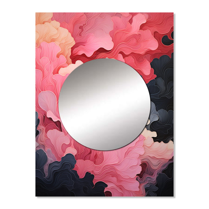 Nesreen minimalisme rose poteries - miroir mural spirales abstraites, miroir décoratif rose, impression d'art en métal
