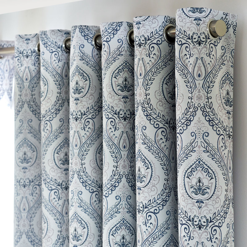 Apolinaras Victoria Ring Top Eyelet Curtains, Blue, 168cm Width x 183cm Drop