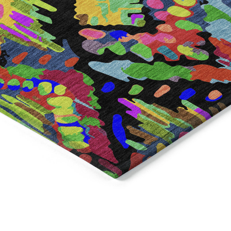 Tapis noir intérieur / extérieur lavable à la machine Christain ACN1327, Rectangle de 10 pi x 14 pi