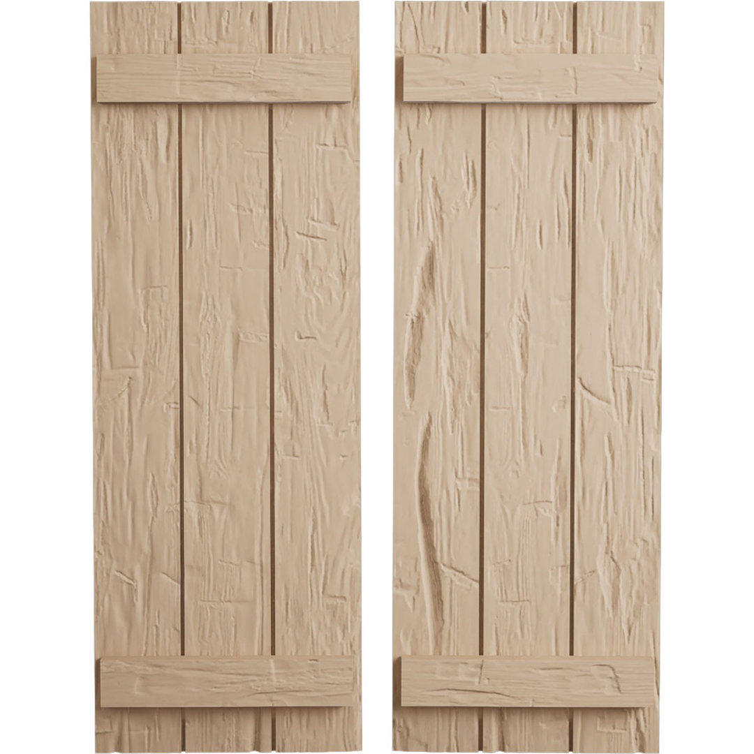 Rustic Three Board Joined Board-n-Batten Faux Wood Shutters (Per Pair) Ekena Millwork 