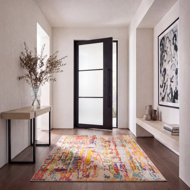 Felty Abstract Beige Area Rug, Rectangle 5'3" x 7'6"