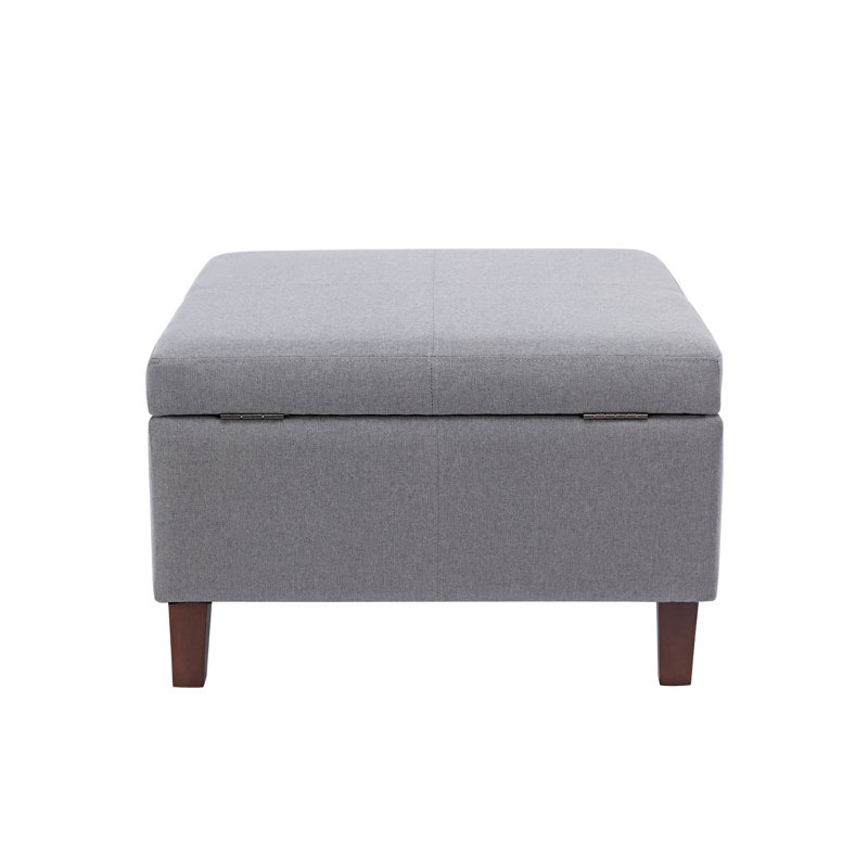 Amariauna Storage Ottoman with Wooden Legs, Gray Polyester Blend
