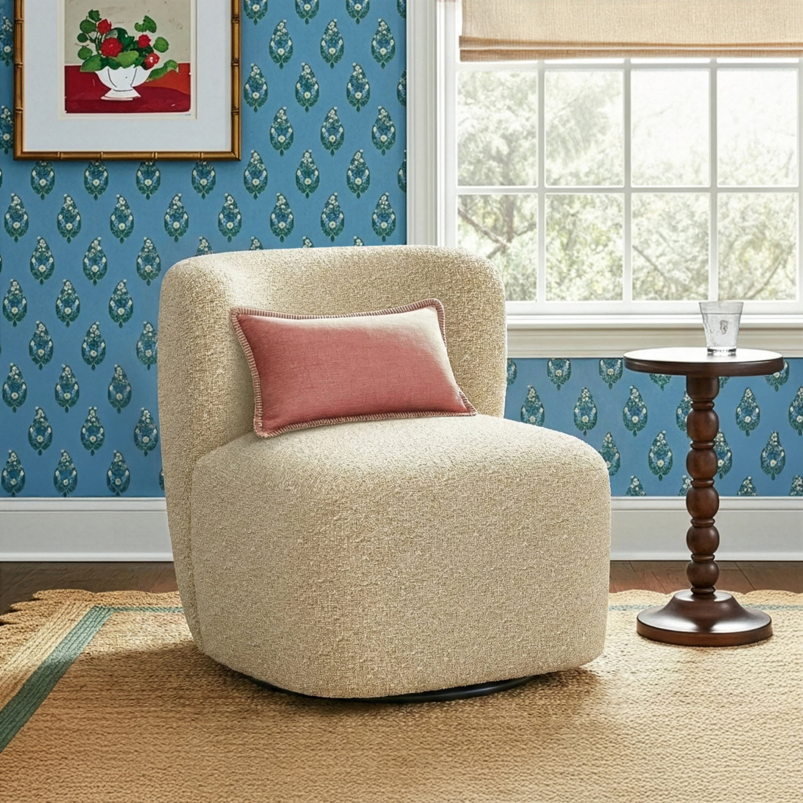 Mariza 28" W Swivel Lounge Chair, Classic Buff Boucle
