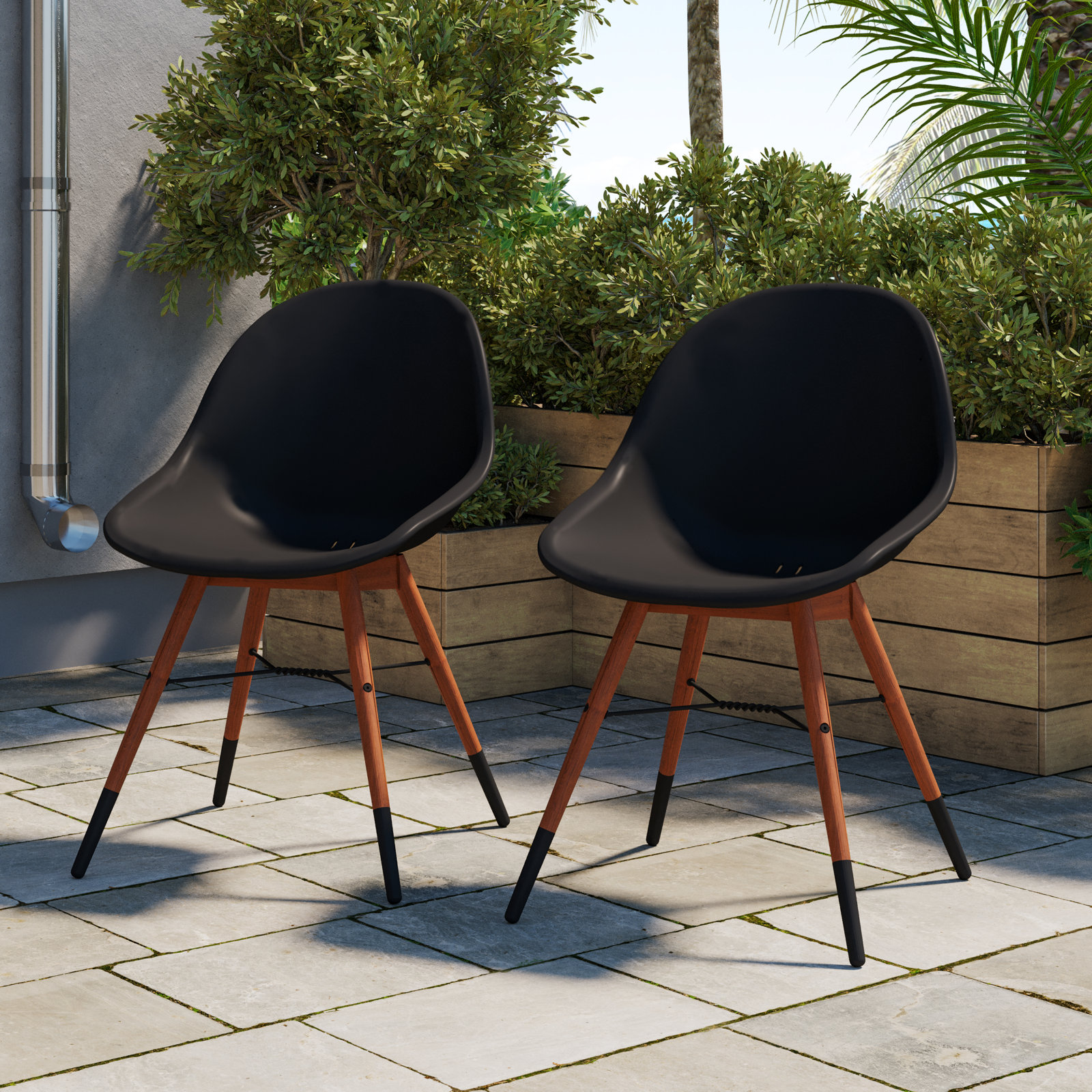 Anautica 79" Eucalyptus Patio Dining Set, Black