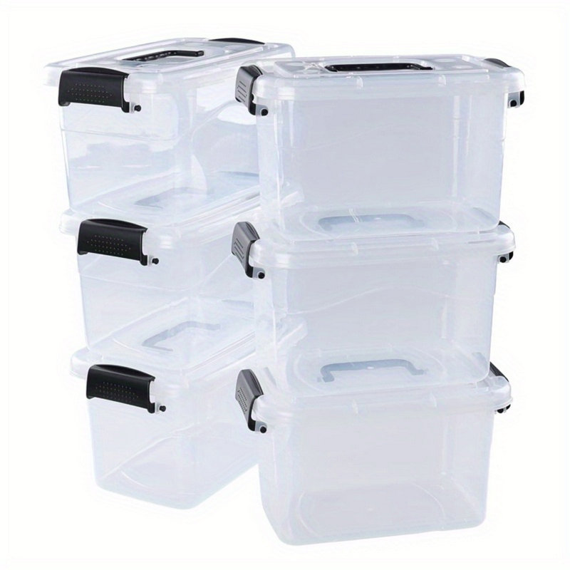 Paquet de 6 bacs de rangement empilables avec couvercles Snap-Lock sécurisés - Boîtes de rangement en plastique transparent, contenants robustes pour garde-manger / bureau / garage / cuisine, conception modulaire peu encombrante et base incassable